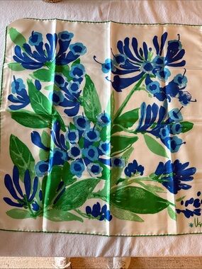 Vintage Vera Neumann Blue & Green Floral Scarf